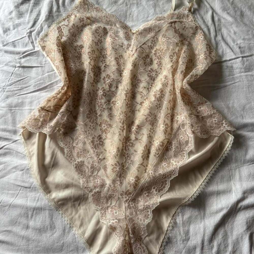 Vintage Vanity Fair Lace Bodysuit Cream L